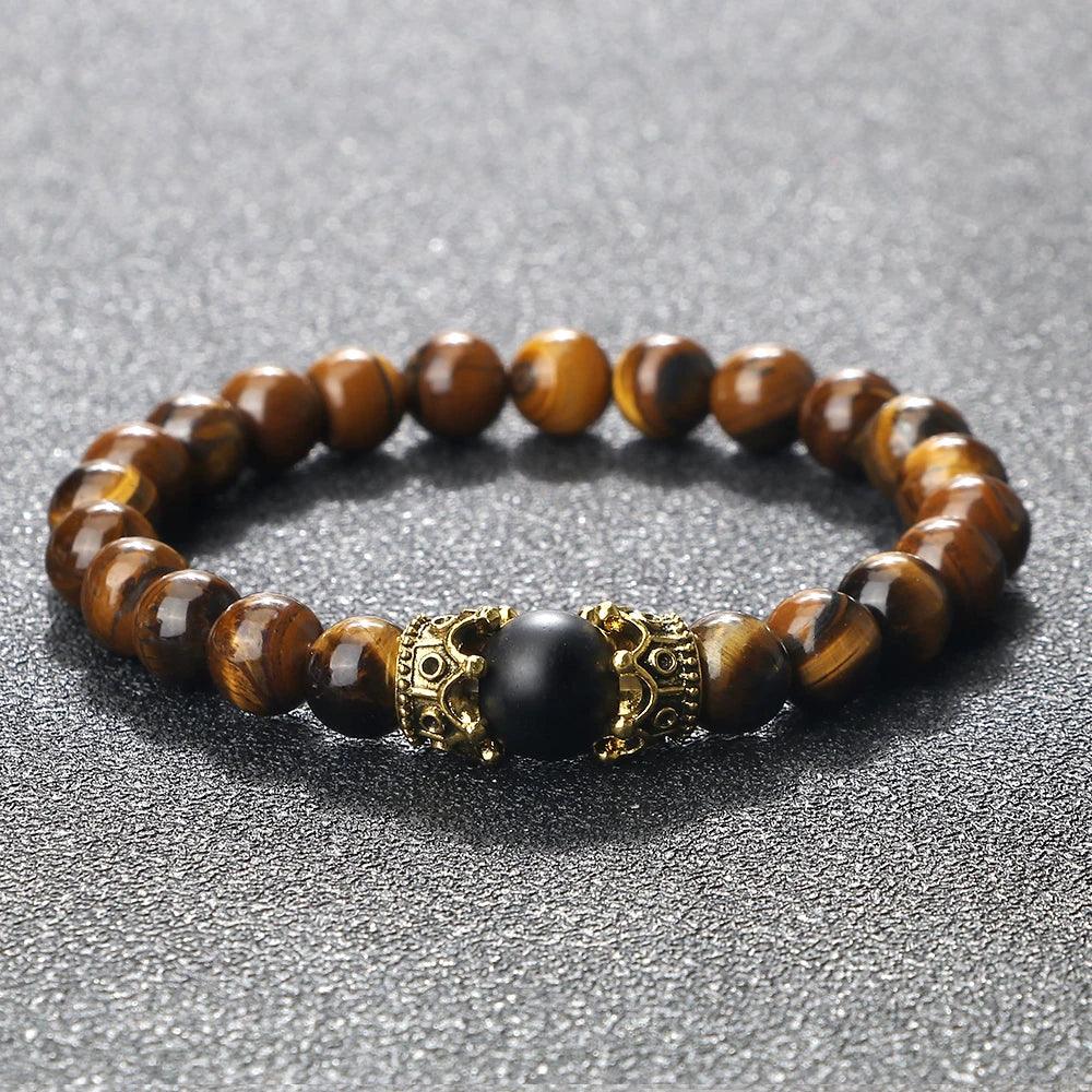 Black Volcanic Crown Bracelet Charm Tiger Eye Beads Lava Rock Bracelet For Men Women Braided Bracelets Handmade Jewelry Pulseira - Buddha bead​