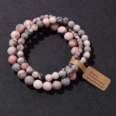 Pink Zebra Beads Bracelet Women 4 6 8mm Natural Stone Turquoises Agates Tiger Eye Quartz Beaded Bracelets Set Men Friend Jewelry - Buddha bead​