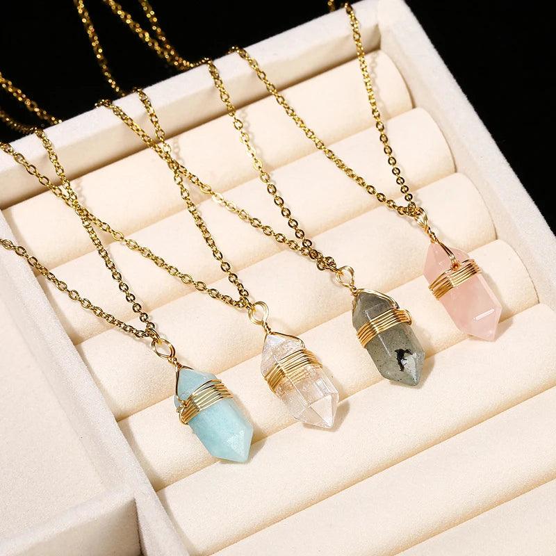 Change Better Natural Pink Quartz Amethyst Hexagon Column Pendant Necklace Women Men Handmade Stainless Steel Chain Choker Gift - Buddha bead​