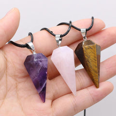 Natural Stone Amethysts Healing Pendulum,Gem Reiki Heal for Divination Cone Crystal Amulet Pendant Women Necklace Jewelry - Buddha bead​