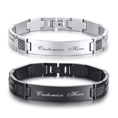 Stylish Waterproof Mens Bracelets,Free Engrave Carbon Fiber ID Tag Wristband,Trendy Jewelry Gifts to Dad Husband - Buddha bead​