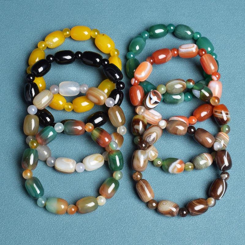 Natural Green Peacock Agates Bracelet Women Elegant Drum Barrel Shape Jade Beads Bangles Healing Energy Stone Jewelry Gifts - Buddha bead​