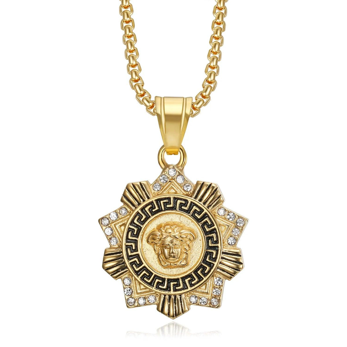 Fashionable new compass Greek mythology pendant necklace trendy hip-hop stainless steel gold zircon pendant necklace men's gift - Buddha bead​