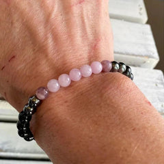 Black Tourmaline, Hematite, Rose Quartz & Lepidolite Bracelet/Healing, Depression, Anxiety, Protection, Empath Bracelet - Buddha bead​