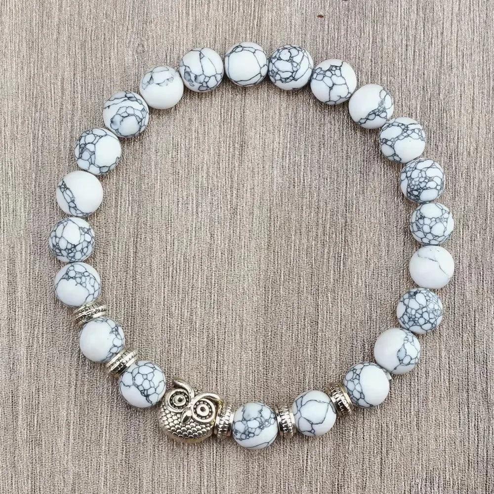 Natural Stone Beads Owl Bracelets Malachite Rock Lava Bangles Charm Strand Elastic Energy Yoga Buddha Jewelry For Women Men - Buddha bead​