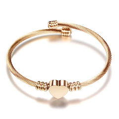 Stainless Steel Bangle For Women Heart Seal Accessories Adjustable Size - Buddha bead​