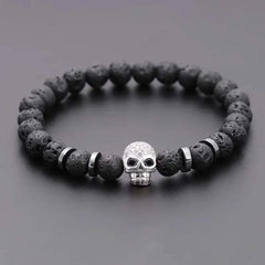 Black Eye Skull Hematite Bead Bracelet Men Classic Handmade 8mm Lava Stone Charm Bracelet For Men Jewelry Gift - Buddha bead​