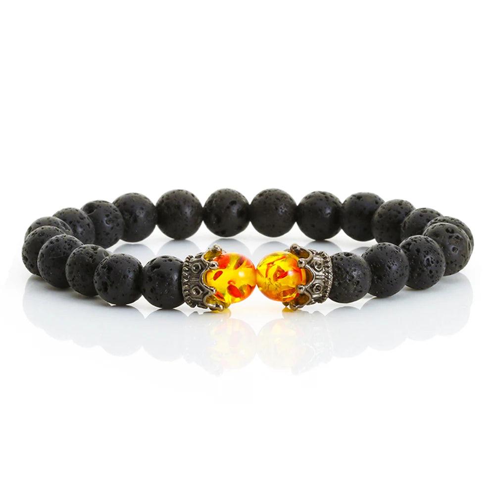 Black Volcanic Crown Bracelet Charm Tiger Eye Beads Lava Rock Bracelet For Men Women Braided Bracelets Handmade Jewelry Pulseira - Buddha bead​
