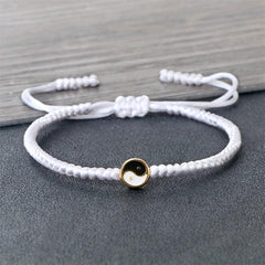 Yin Yang Tai Chi Gossip Bracelet Adjustable Black White Baided Rope Bangles for Women Men Jewelry Fashion Couple Bracelets Gifts - Buddha bead​