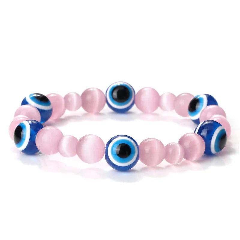 New Natural Cat Eye Stone Bracelet Classic Turkish Lucky Evil Eye Beads Elastic Bracelets&Bangle for Women Men Yoga Jewelry Gift - Buddha bead​