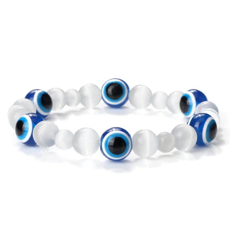 New Natural Cat Eye Stone Bracelet Classic Turkish Lucky Evil Eye Beads Elastic Bracelets&Bangle for Women Men Yoga Jewelry Gift - Buddha bead​