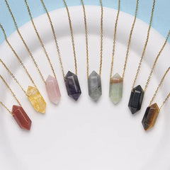 New creative crystal double pointed hexagon pendant jewelry natural stone stainless steel color preserving women's necklace - Buddha bead​