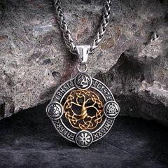 Never Fade Norse Rune Life Tree Necklace Men Gold Color Stainless Steel Pendant Valknut Trinity Male Lucky Amulet Viking Jewelry - Buddha bead​