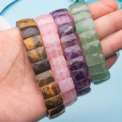 1pc creative overbearing punk Gothic retro natural stone crystal Obsidian tiger eye Rectangular hand row for women and men - Buddha bead​