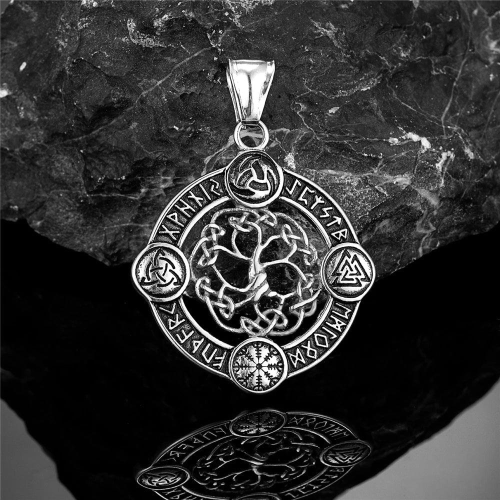 Never Fade Norse Rune Life Tree Necklace Men Gold Color Stainless Steel Pendant Valknut Trinity Male Lucky Amulet Viking Jewelry - Buddha bead​