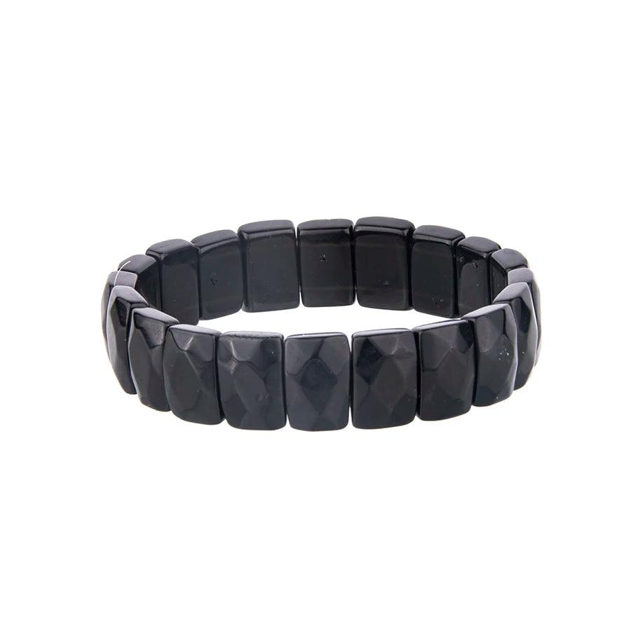 1pc creative overbearing punk Gothic retro natural stone crystal Obsidian tiger eye Rectangular hand row for women and men - Buddha bead​