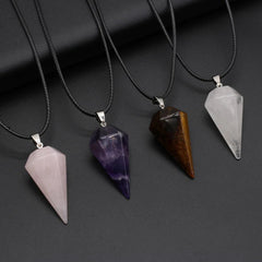 Natural Stone Amethysts Healing Pendulum,Gem Reiki Heal for Divination Cone Crystal Amulet Pendant Women Necklace Jewelry - Buddha bead​