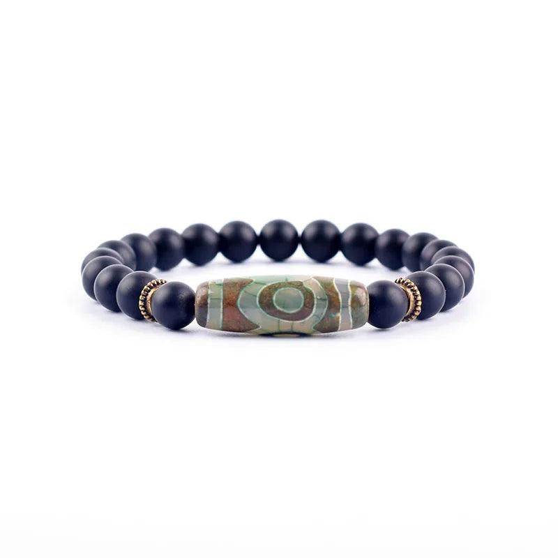 Natural Green Dongling Three-eyed Dzi Beads Bracelet Women Tibetan Buddha Agate Prayer Meditation Wish Jewelry for Man Gift - Buddha bead​