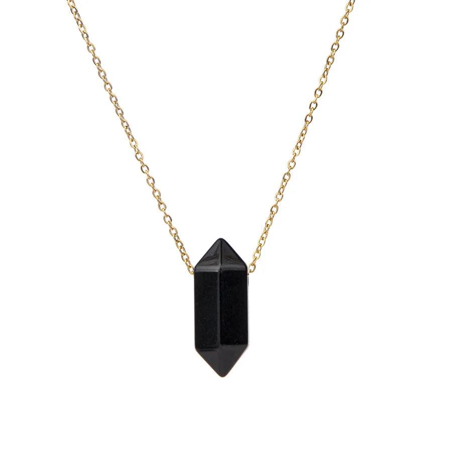 New creative crystal double pointed hexagon pendant jewelry natural stone stainless steel color preserving women's necklace - Buddha bead​