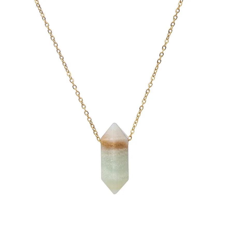 New creative crystal double pointed hexagon pendant jewelry natural stone stainless steel color preserving women's necklace - Buddha bead​