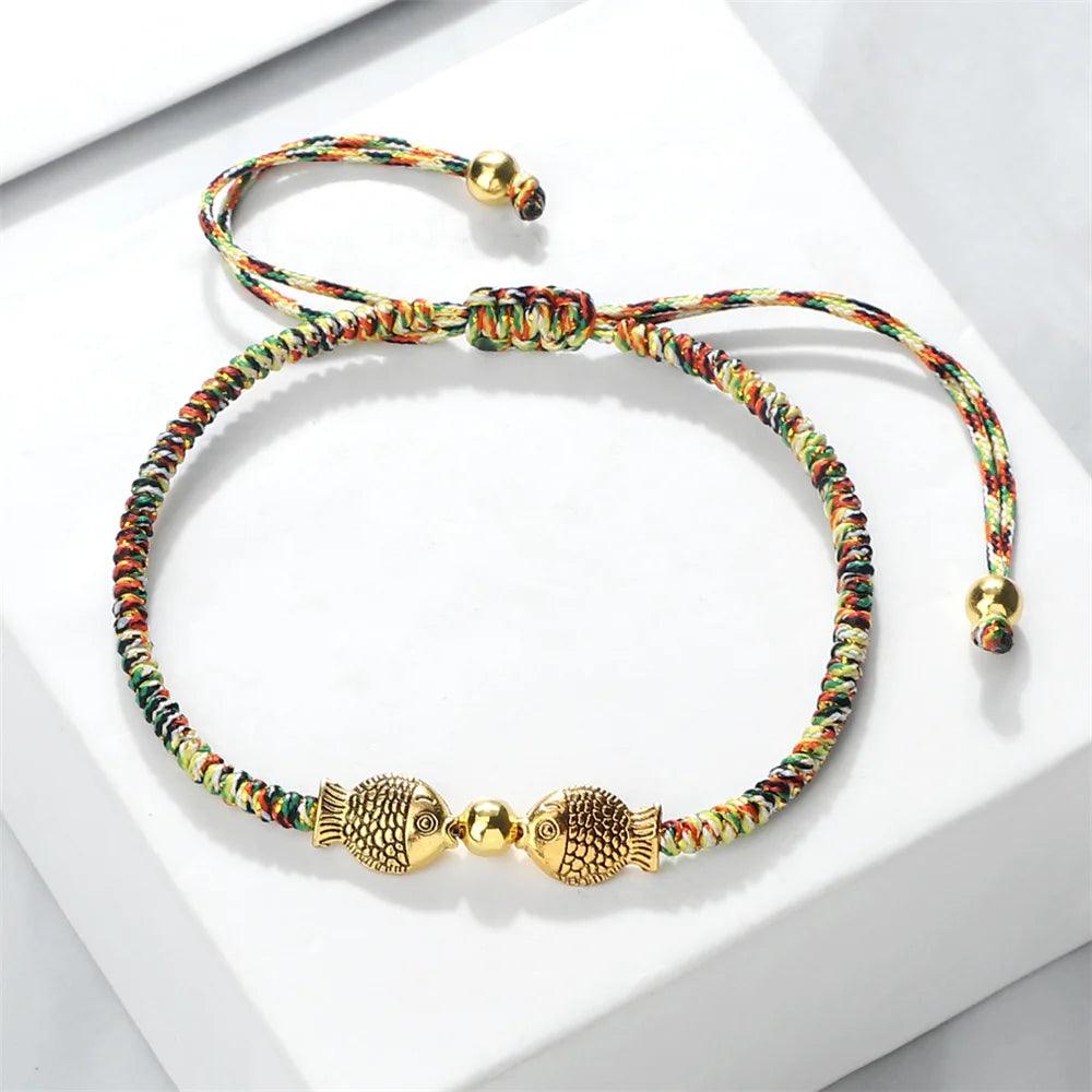 Lucky Red String Bracelet Fashion Double Koi Fish Charm Handmade Bangles Friendship Couple Jewelry Gift Braided Rope Bracelets - Buddha bead​