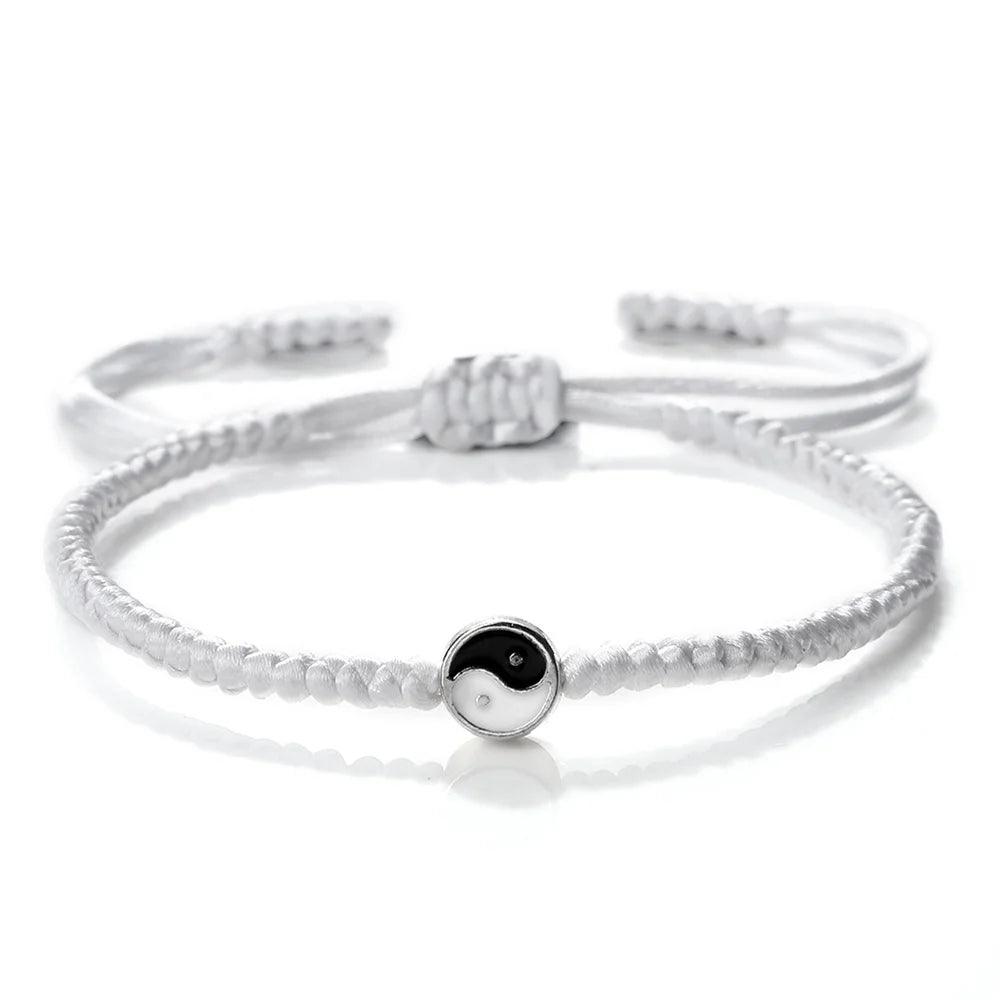 Yin Yang Tai Chi Gossip Bracelet Adjustable Black White Baided Rope Bangles for Women Men Jewelry Fashion Couple Bracelets Gifts - Buddha bead​