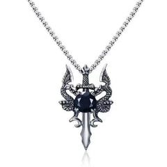 1 Gothic Dragon Water Diamond Long Necklace Men's Dominant Retro Dragon Necklace - Buddha bead​