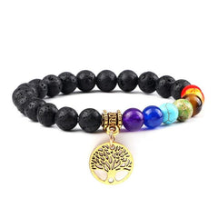 Reiki 7 Chakra Lava Stone Bracelet Men Women Natural Tiger Eye Matte Beaded Tree of Life Pendant Bracelets Yoga Energy Jewelry - Buddha bead​