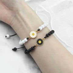 6mm Natural Stone Bracelets with Daisy Pendant Adjustable Braided Cord Symbolizes Purity and Joy Meaningful Gifts for Loved Ones - Buddha bead​