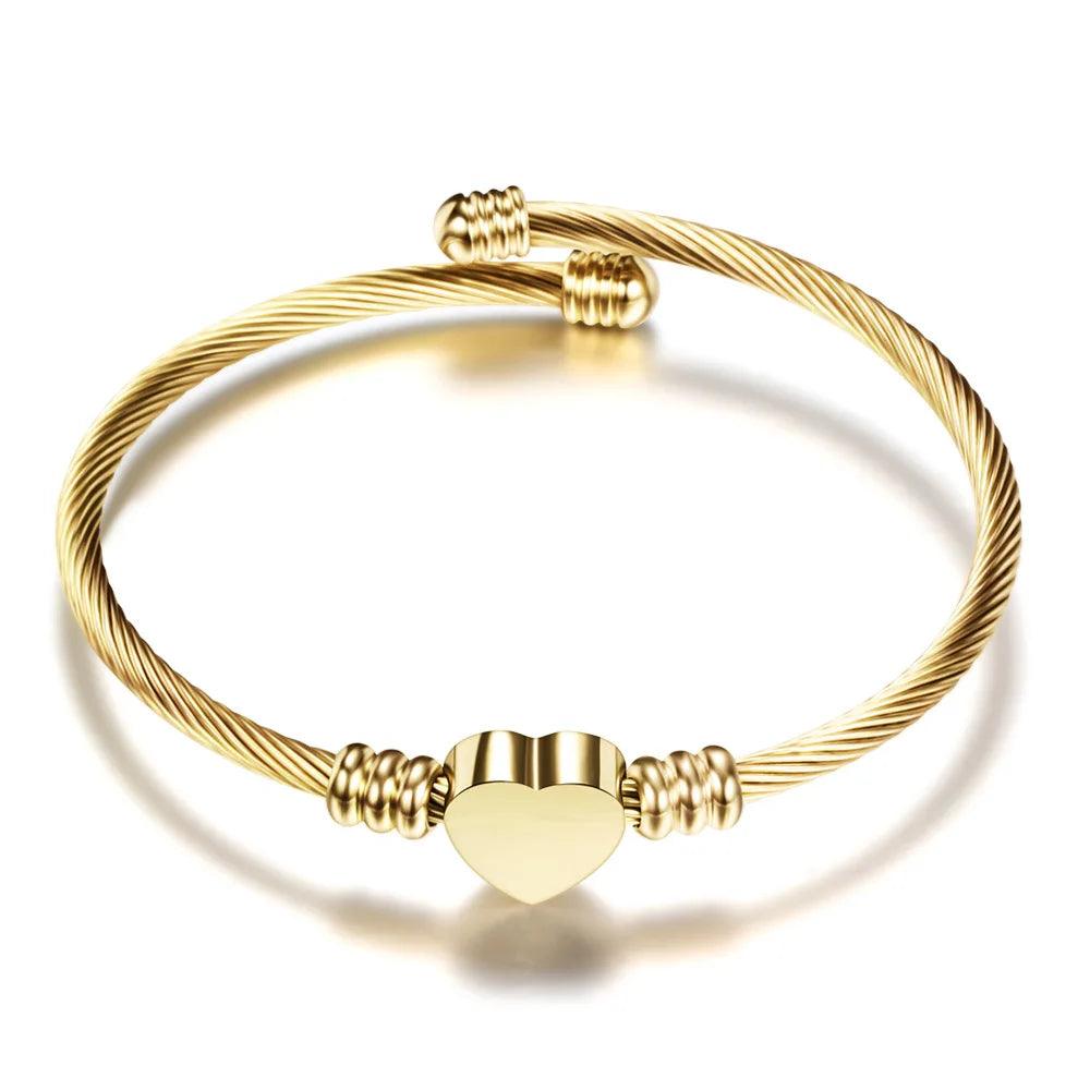 Stainless Steel Bangle For Women Heart Seal Accessories Adjustable Size - Buddha bead​