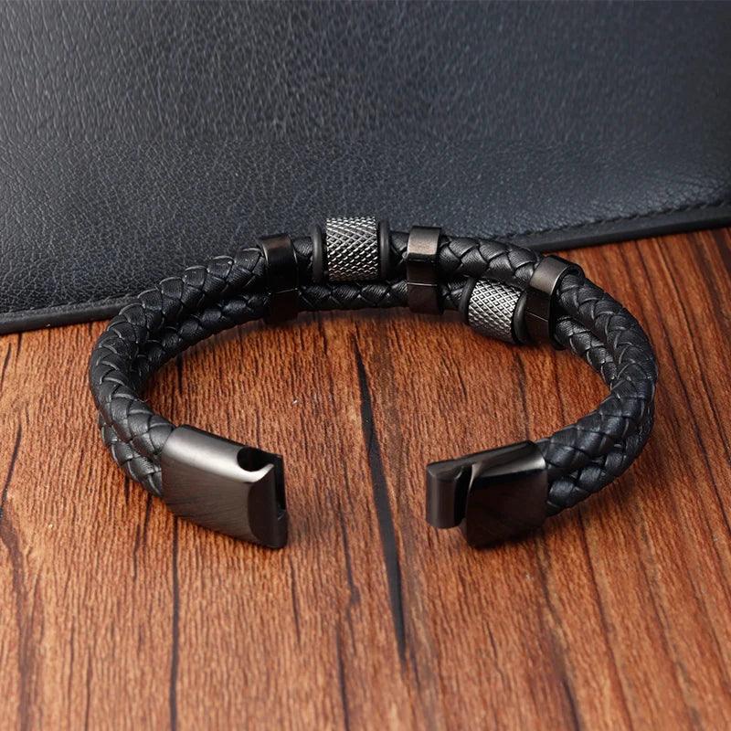Charm Braid Rope Bracelet For Men Stainless Steel Magnetic Buckle Genuine Leather Bracelets & Bangles Male Female Jewelry - Buddha bead​