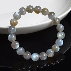Natural Grey Labradorite Bracelets Flash Smooth Spectrolite Moonstone Round Elastic Beads Bracelet Genuine Natural Stone Jewelry - Buddha bead​
