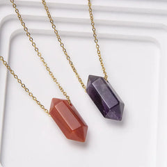 New creative crystal double pointed hexagon pendant jewelry natural stone stainless steel color preserving women's necklace - Buddha bead​