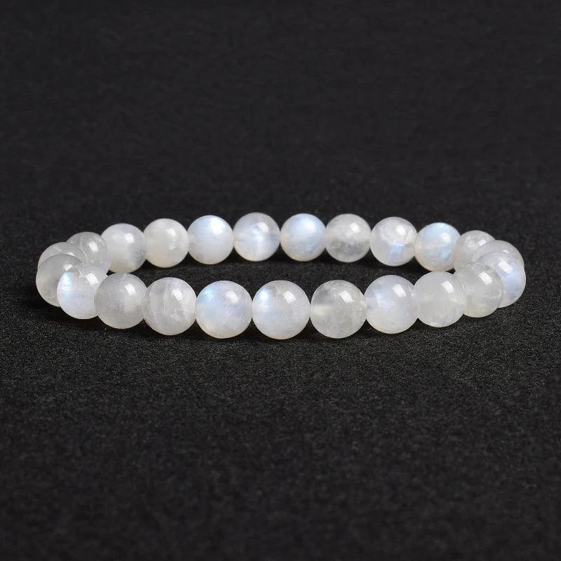 Natural Grey Labradorite Bracelets Flash Smooth Spectrolite Moonstone Round Elastic Beads Bracelet Genuine Natural Stone Jewelry - Buddha bead​