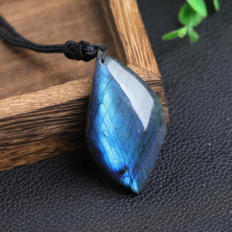 Leaf Necklace Labradorite Pendent Unique Shape Yoga Meditation Jewerly Making DIY Women Man Gift - Buddha bead​