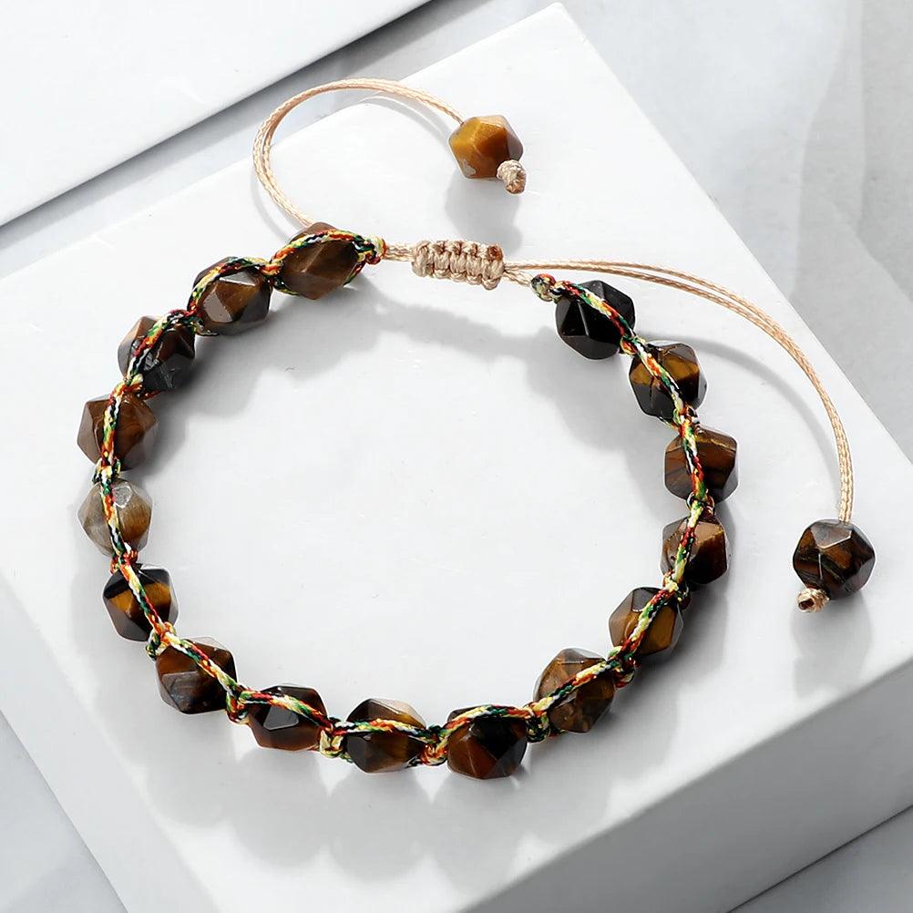 Handmade Bohemian Women Bracelets 8mm Cut Surface Natural Tiger Eye Stone Jasper Amethyst Beads Bracelets Men Yoga Jewelry Gifts - Buddha bead​