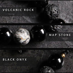 Dark Series Natural Black Onyx Volcanic Rock Map Stone Beads Bracelet Homme Copper Accessories Lava Jewelry for Women Pulsera - Buddha bead​
