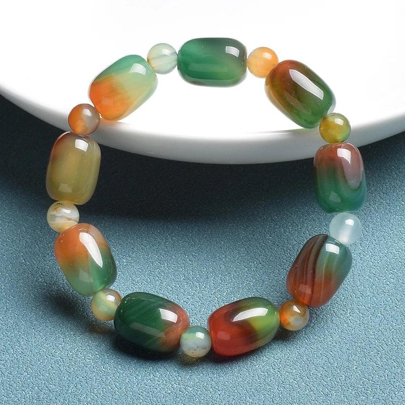Natural Green Peacock Agates Bracelet Women Elegant Drum Barrel Shape Jade Beads Bangles Healing Energy Stone Jewelry Gifts - Buddha bead​