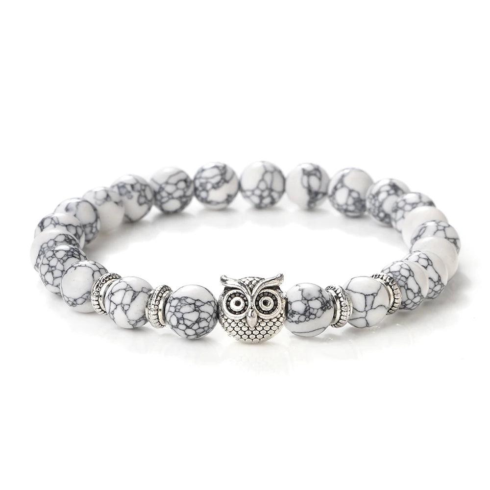 Natural Stone Beads Owl Bracelets Malachite Rock Lava Bangles Charm Strand Elastic Energy Yoga Buddha Jewelry For Women Men - Buddha bead​