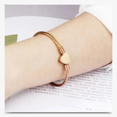 Stainless Steel Bangle For Women Heart Seal Accessories Adjustable Size - Buddha bead​