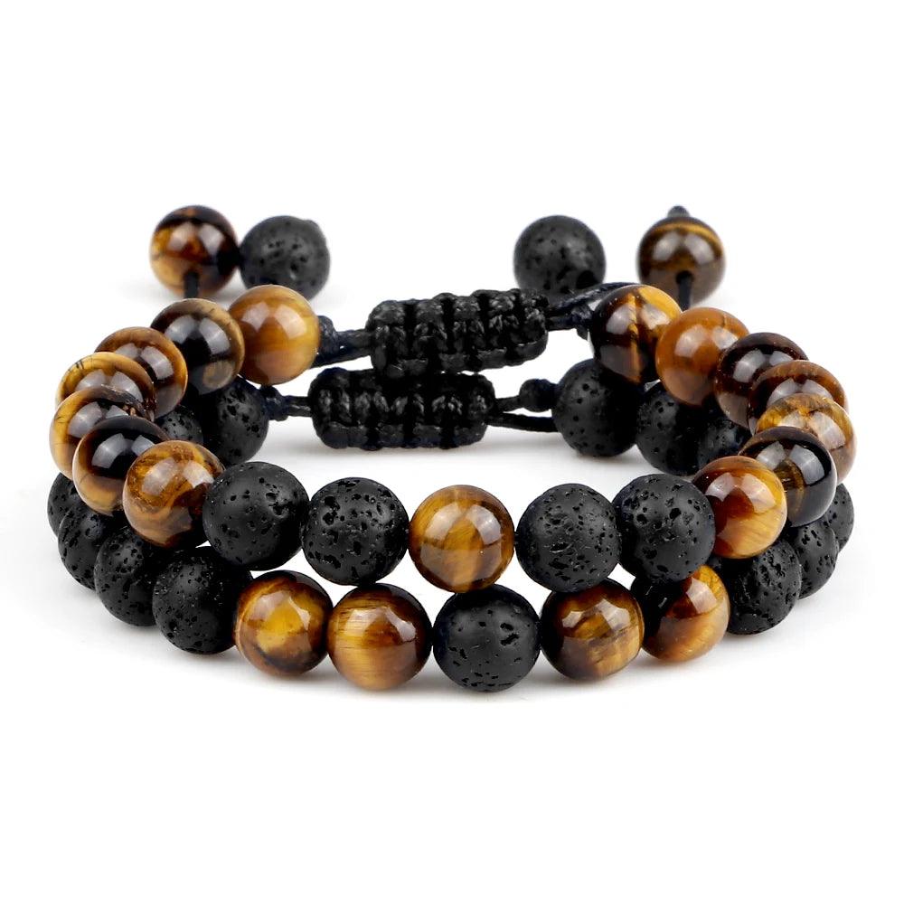 Black Volcanic Crown Bracelet Charm Tiger Eye Beads Lava Rock Bracelet For Men Women Braided Bracelets Handmade Jewelry Pulseira - Buddha bead​