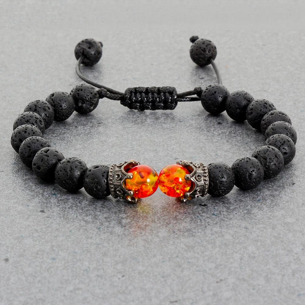 Black Volcanic Crown Bracelet Charm Tiger Eye Beads Lava Rock Bracelet For Men Women Braided Bracelets Handmade Jewelry Pulseira - Buddha bead​