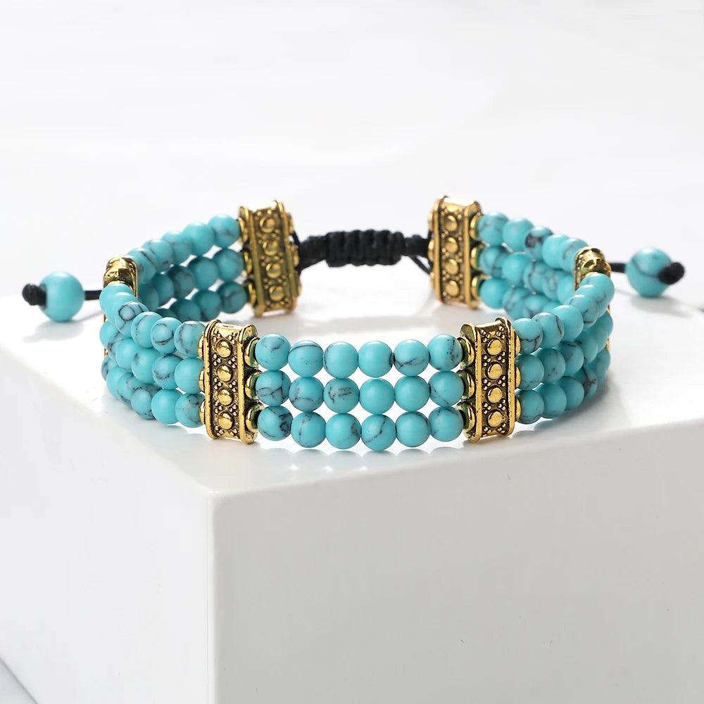 Natural Stone Beads Bracelet 4mm Malachite Black Lava Yoga Energy Hot Couple For Women Men Jewelry Braided Rope Knot Bangle Gift - Buddha bead​