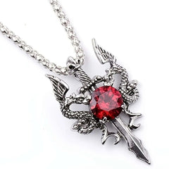 1 Gothic Dragon Water Diamond Long Necklace Men's Dominant Retro Dragon Necklace - Buddha bead​