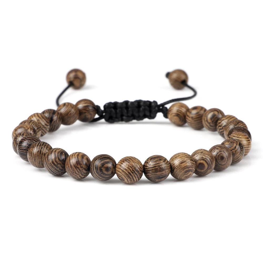 Vintage Men Bracelet 6 8 10 12mm Natural Wood Bead Tibetan Buddha Bracelet Charm Wood Beads Ethnic Tribal Wristbands Men Jewelry - Buddha bead​