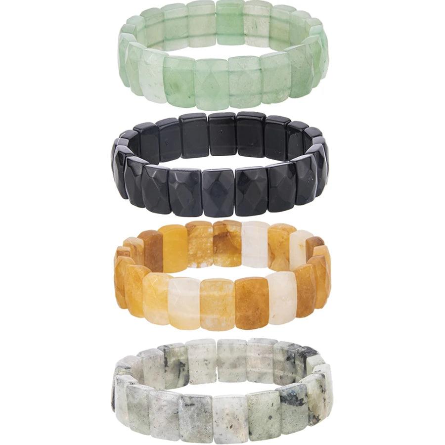 1pc creative overbearing punk Gothic retro natural stone crystal Obsidian tiger eye Rectangular hand row for women and men - Buddha bead​