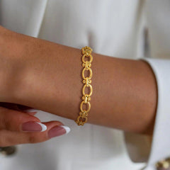 Statement Stainless Steel Chain Bracelet for Women, Vantage 18k Gold Plated Elegant Jewerlry - Buddha bead​