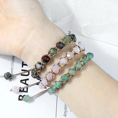 Handmade Bohemian Women Bracelets 8mm Cut Surface Natural Tiger Eye Stone Jasper Amethyst Beads Bracelets Men Yoga Jewelry Gifts - Buddha bead​