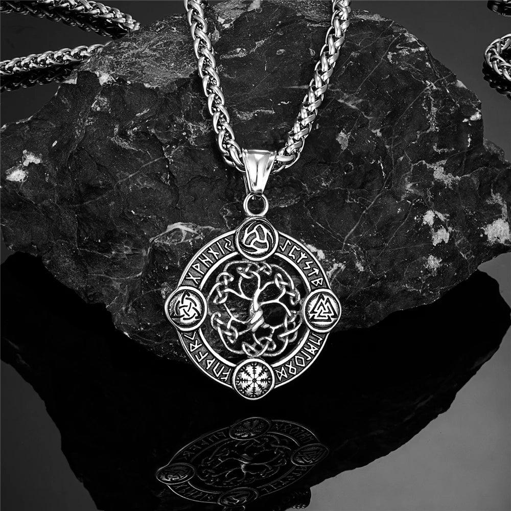 Never Fade Norse Rune Life Tree Necklace Men Gold Color Stainless Steel Pendant Valknut Trinity Male Lucky Amulet Viking Jewelry - Buddha bead​