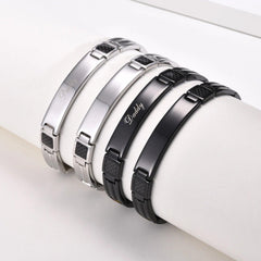 Stylish Waterproof Mens Bracelets,Free Engrave Carbon Fiber ID Tag Wristband,Trendy Jewelry Gifts to Dad Husband - Buddha bead​